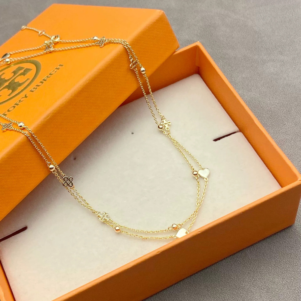 Tory Burch Gold Heart Four Leaf Clover Necklace Choker
